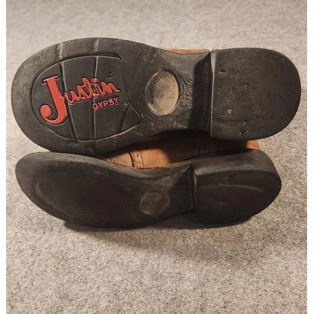 Justin Gypsy Boots Girls Size 9 Brown Pink Leather Western Embroidered‎ Cowgirl